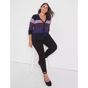 Lane Bryant Classic Long Sleeve Button Front Ribbed Cardigan Stripe Sz 22/24